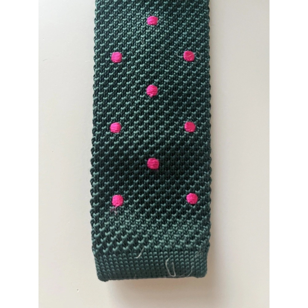 Green & Pink knitted SQUARE END SOCK skinny Tie (Handmade) Easter No Brand